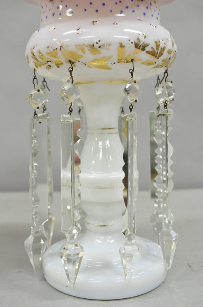 Antique Czech Victorian Bohemian Pink White Mantel Lusters Lustres - a Pair
