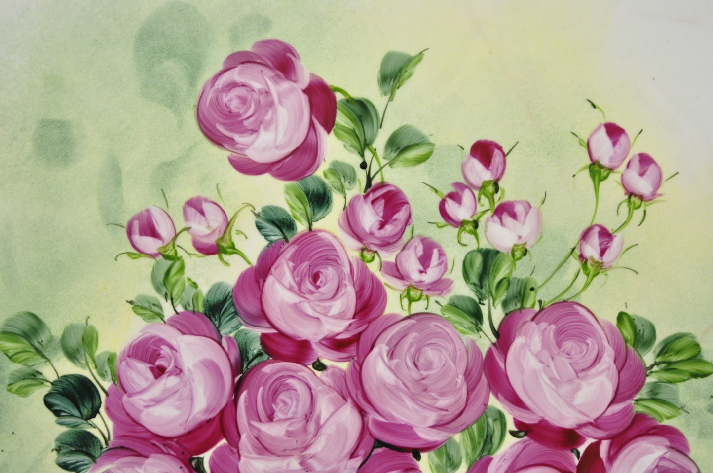 Mary Wilson French Hand Painted Porcelain Plaque Pink Rose Flower Painting (A)