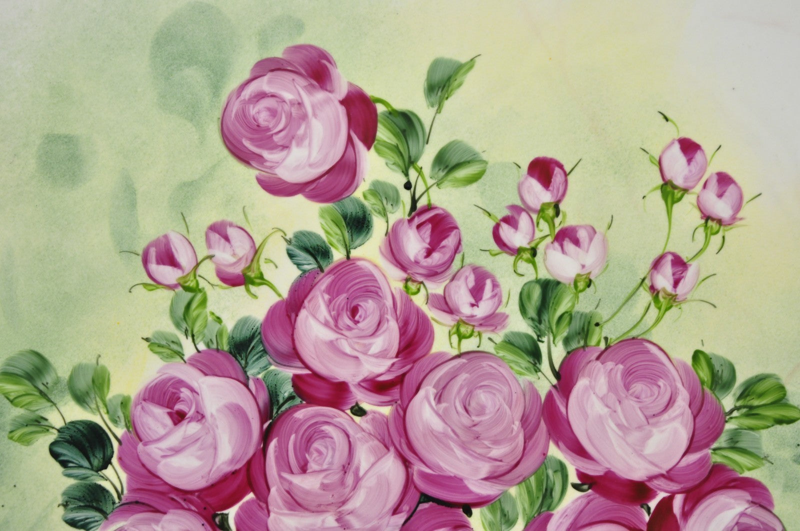Mary Wilson French Hand Painted Porcelain Plaque Pink Rose Flower Painting (A)