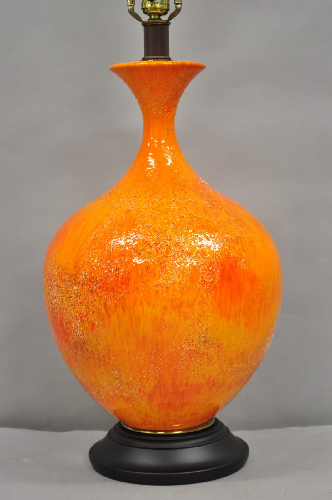 Vintage Mid Century Modern Orange Lava Glazed Bulbous Ceramic Pottery Table Lamp