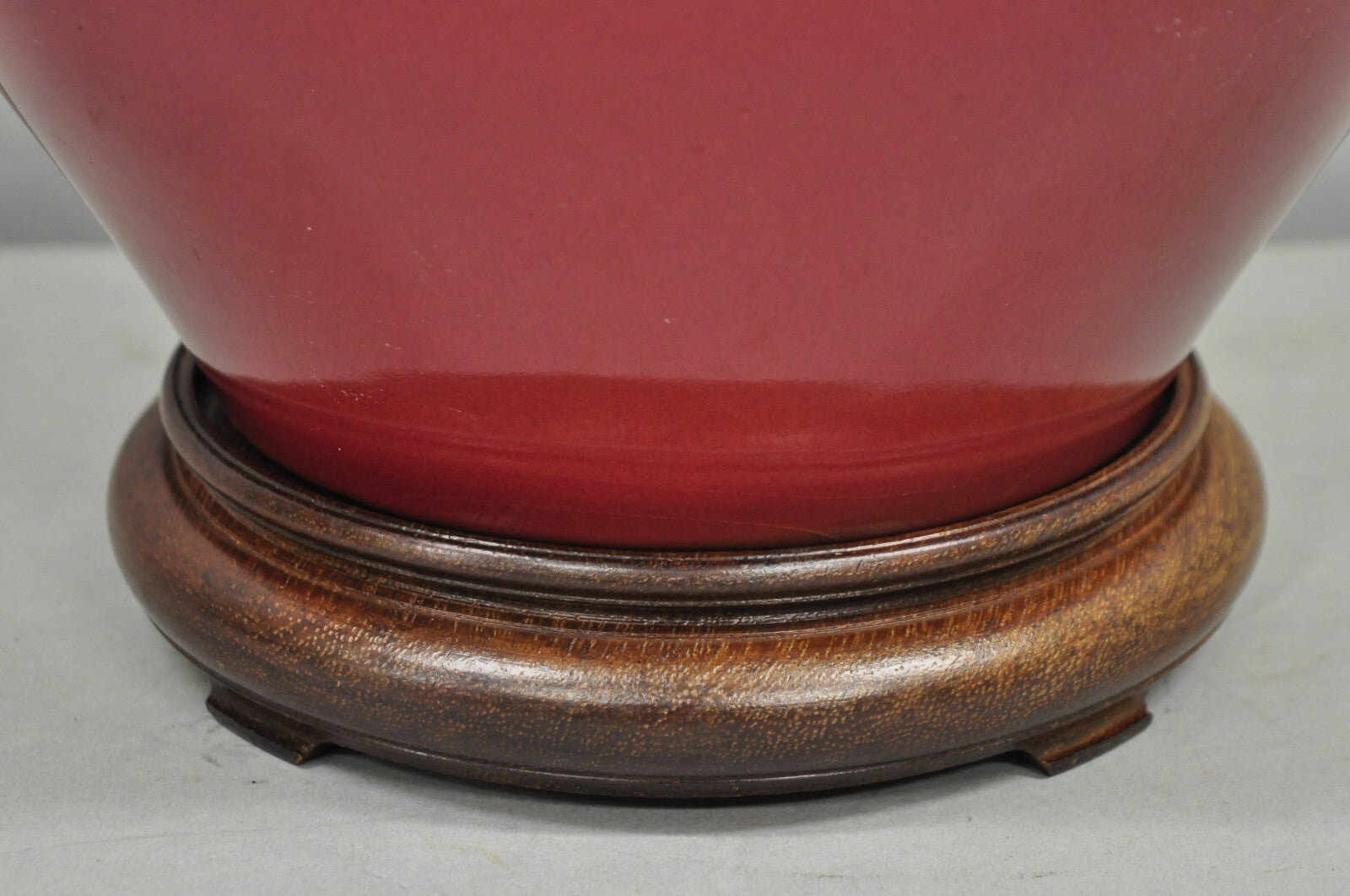 Antique Chinese Oxblood Red Glazed Porcelain Bulbous Jardinierie Table Lamp