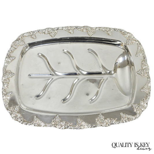 Antique English Victorian Silver Plated Grapevine Meat Cutlery Tray by Benedict