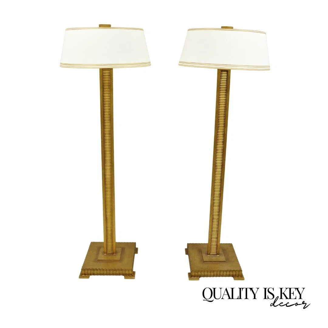 Decorator Fine Art Lamps Gold Gilt Metal Skyscraper Modern Floor Lamps - a Pair