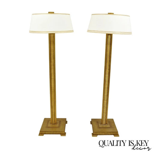 Decorator Fine Art Lamps Gold Gilt Metal Skyscraper Modern Floor Lamps - a Pair