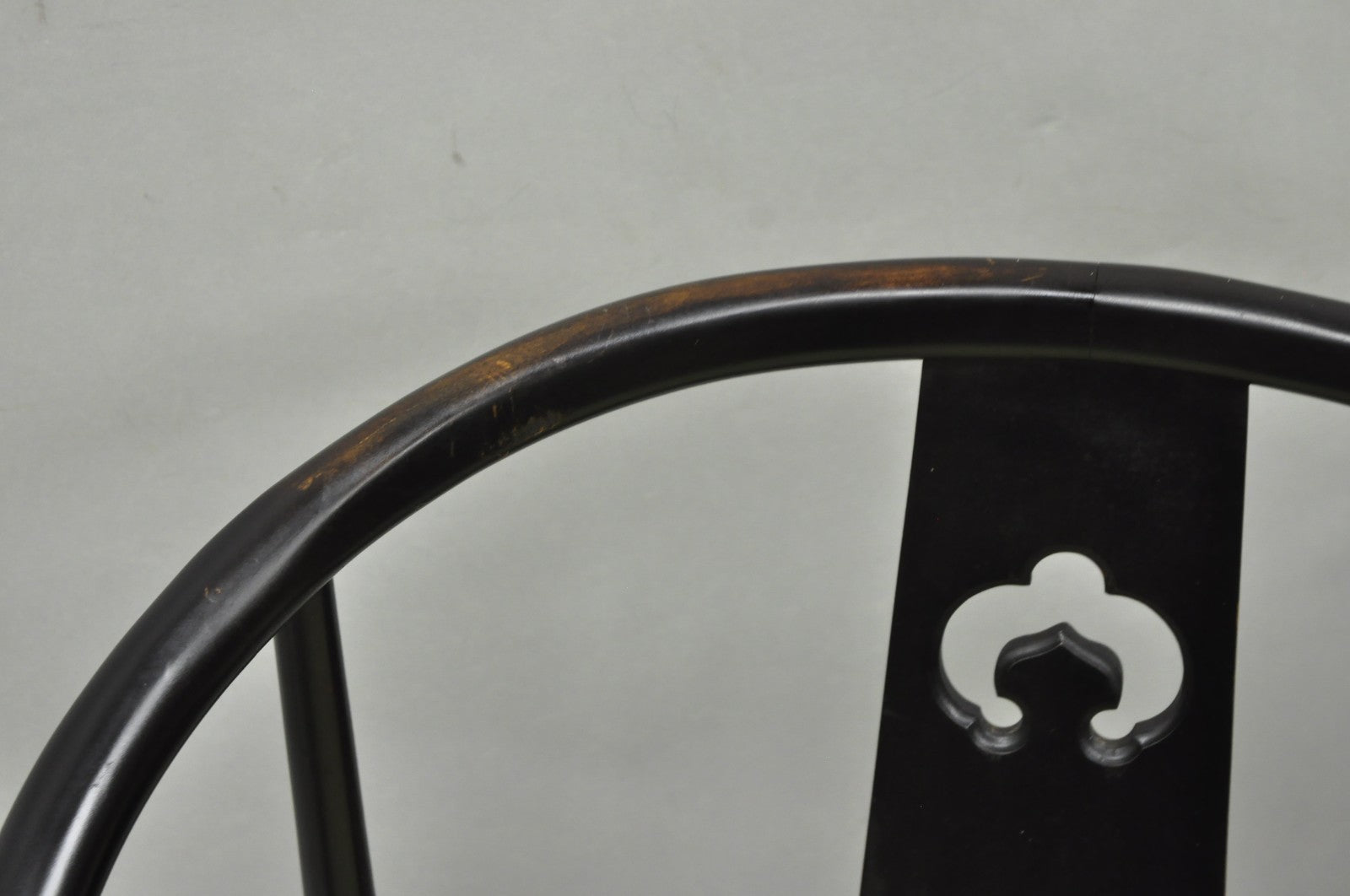 Vintage Oriental Ming Style Ebonized Horseshoe Lounge Chairs by Century (A) Pair