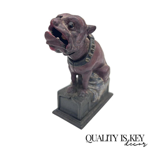 Vintage Book Of Knowledge Cast Iron Bulldog Coin Piggy Bank