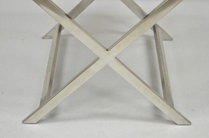 Modern Chrome Frame X-Frame Metal Stool with Cowhide Upholstery