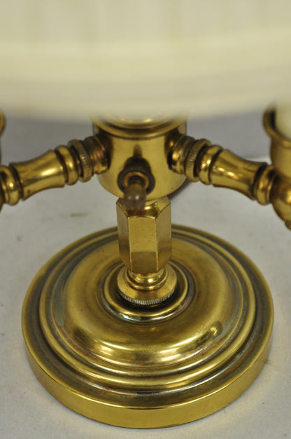 Vintage French Country Style Small Brass Candelabra Bouillotte Desk Lamp w Shade