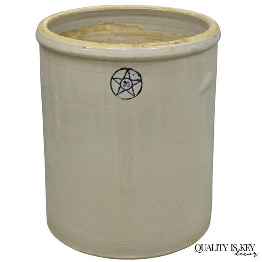 Antique 30 Gallon Cobalt Blue Star Stoneware Glazed Farmhouse Crock Pot