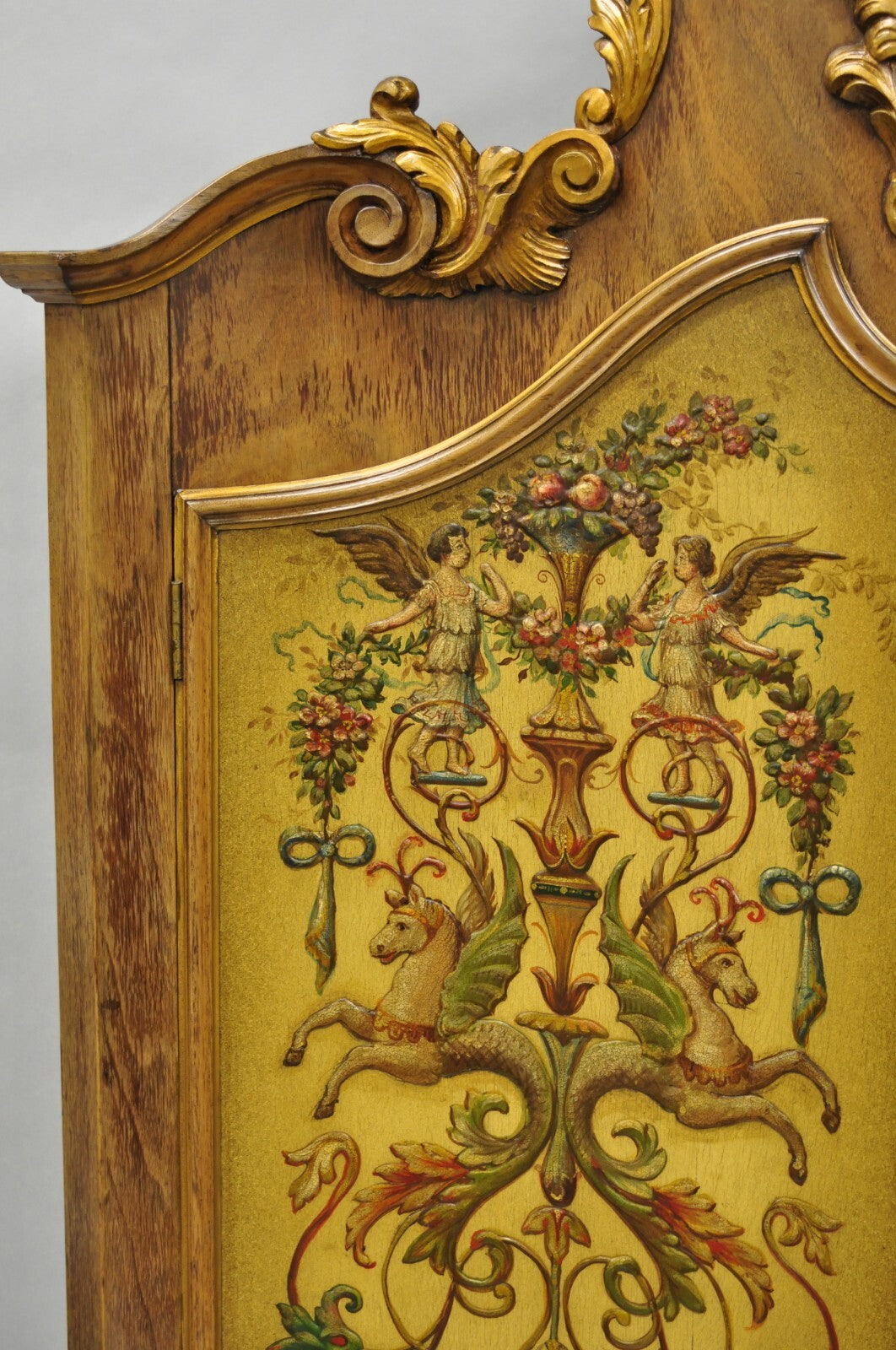 French Rococo Carved Walnut Hand Painted Louis XV Style Blind China Cabinet Bar