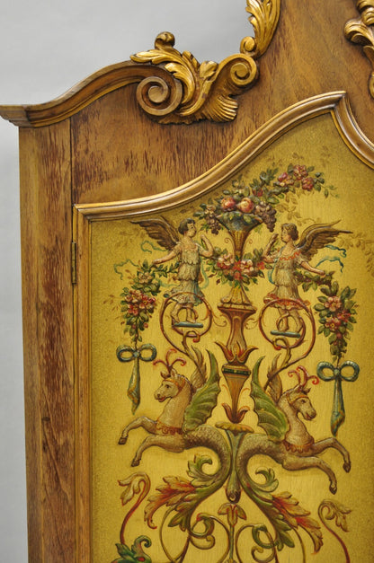 French Rococo Carved Walnut Hand Painted Louis XV Style Blind China Cabinet Bar