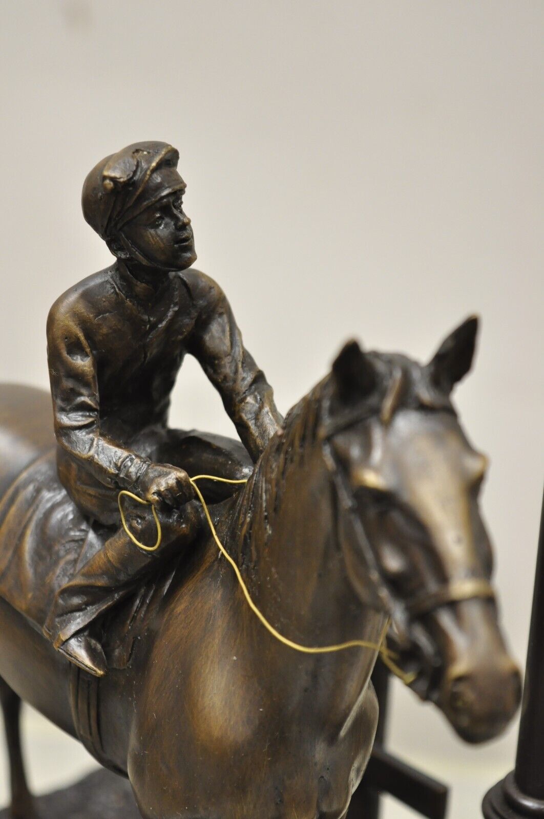 Delaware Park Bronze Equestrian Marble Base Horse Jockey Statue Sculpture
