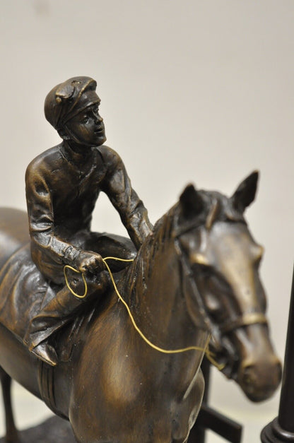 Delaware Park Bronze Equestrian Marble Base Horse Jockey Statue Sculpture