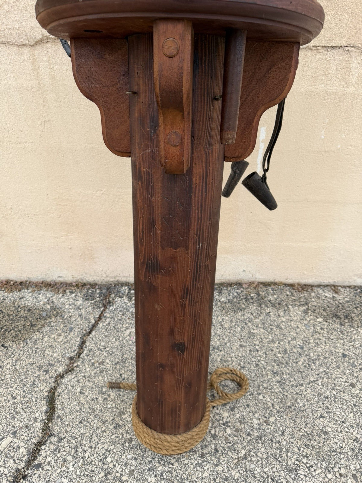 Vintage Custom Nautical Wood 95" Ship Mast Mancave Bar Island w Pulley & Ropes