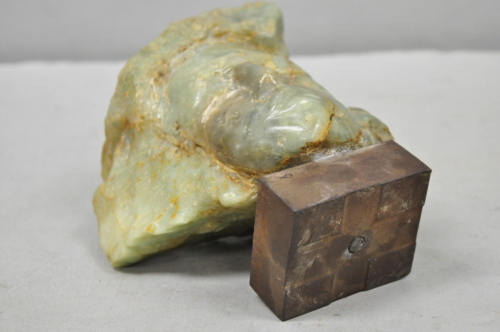 Vintage Chinese Carved Green Soapstone 8" Bust Head Small Figure Sculpture