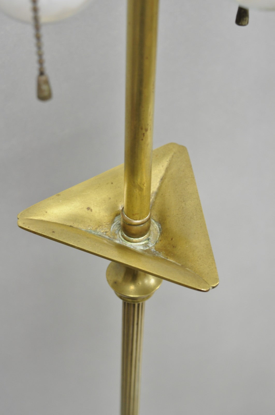 Antique Giacometti Style Brass Bronze Fleur de Lis Gothic Pole Floor Lamp - Pair