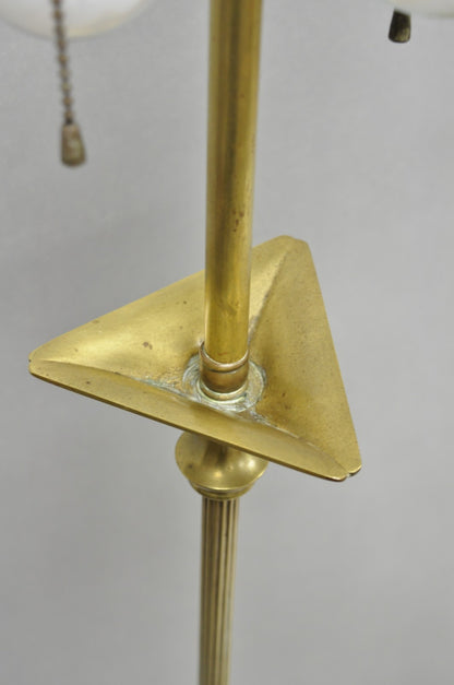 Antique Giacometti Style Brass Bronze Fleur de Lis Gothic Pole Floor Lamp - Pair