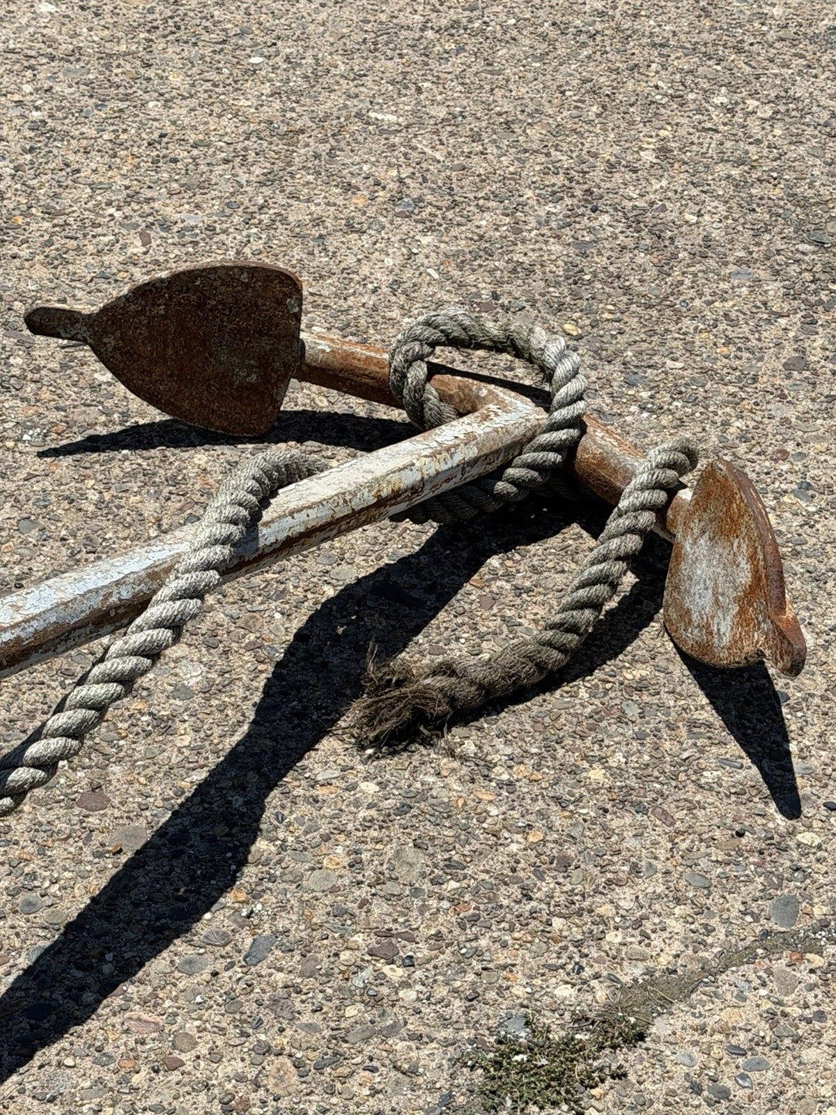 Antique English Victorian Maritime Cast Iron Large Boat Ship's Anchor and Rope