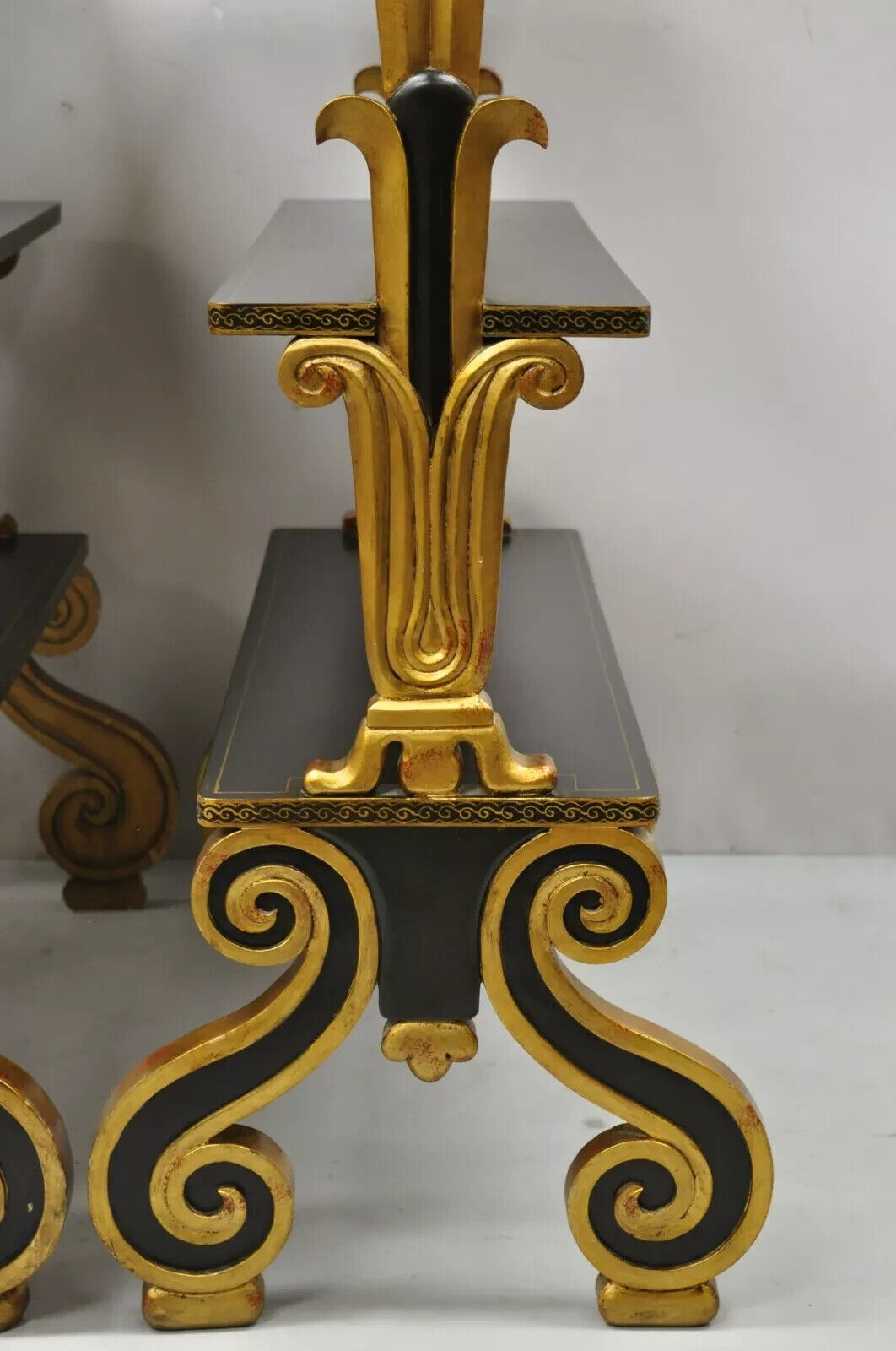 Regency Style Black & Gold 3 Tier Whatnot Stands Bookcase Shelf Curio - a Pair