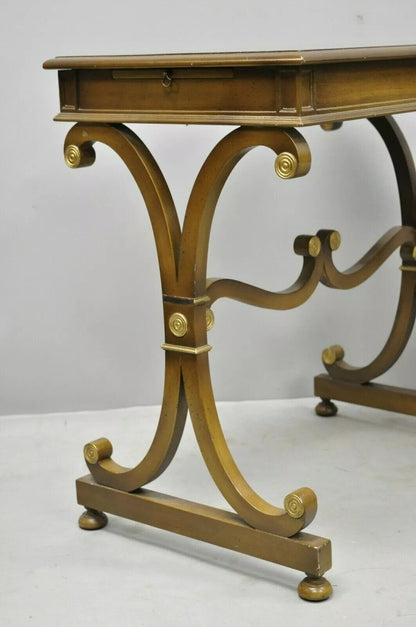 Vintage J. Zonon Regency Style X-Frame Mahogany Side Lamp Tables - a Pair