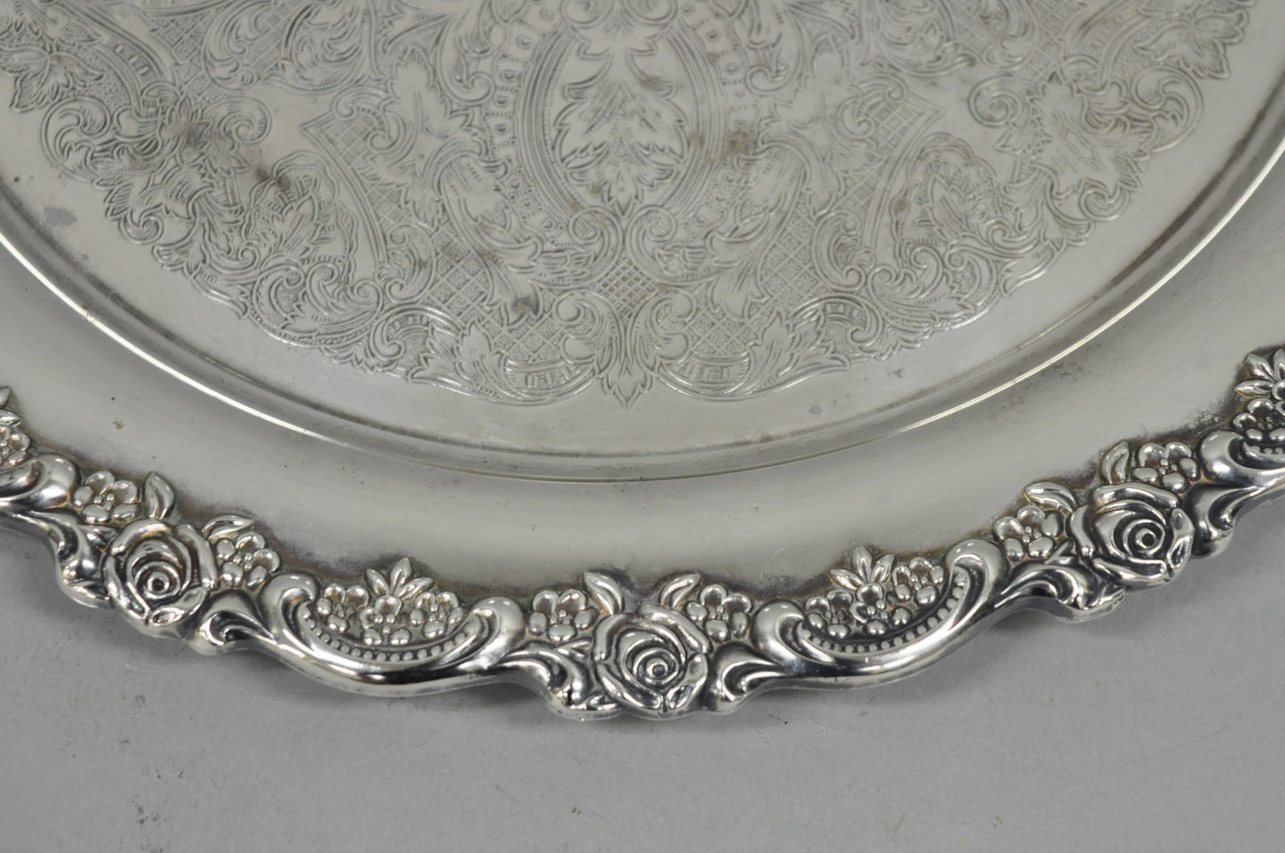 Vintage Oneida Victorian Silver Plated Twin Handle Round Bar Serving Tray