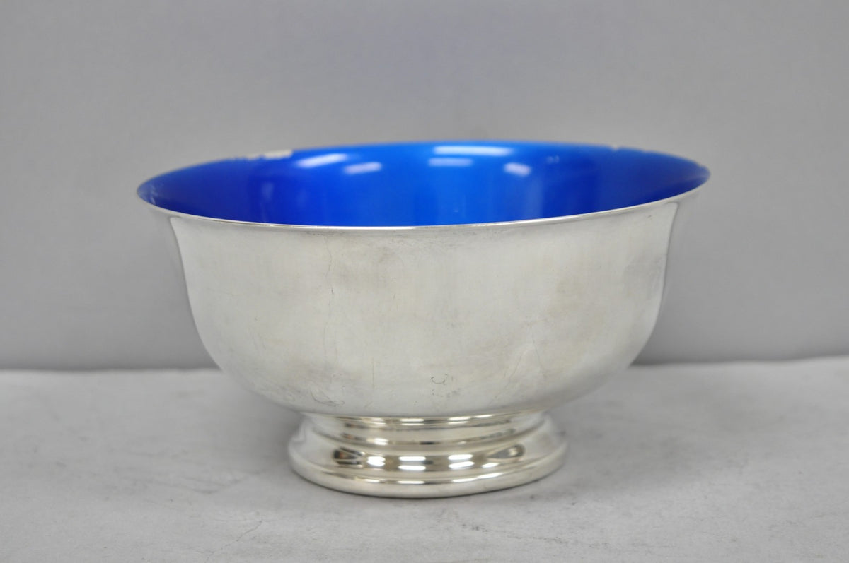 Vintage Reed & Barton 1120 Blue Enamel Silver Plated Small 6.5" Footed Bowl