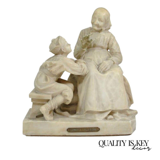 E Battiglia La Favola Della Nonna Alabaster Italian Sculpture Tale of Grandma