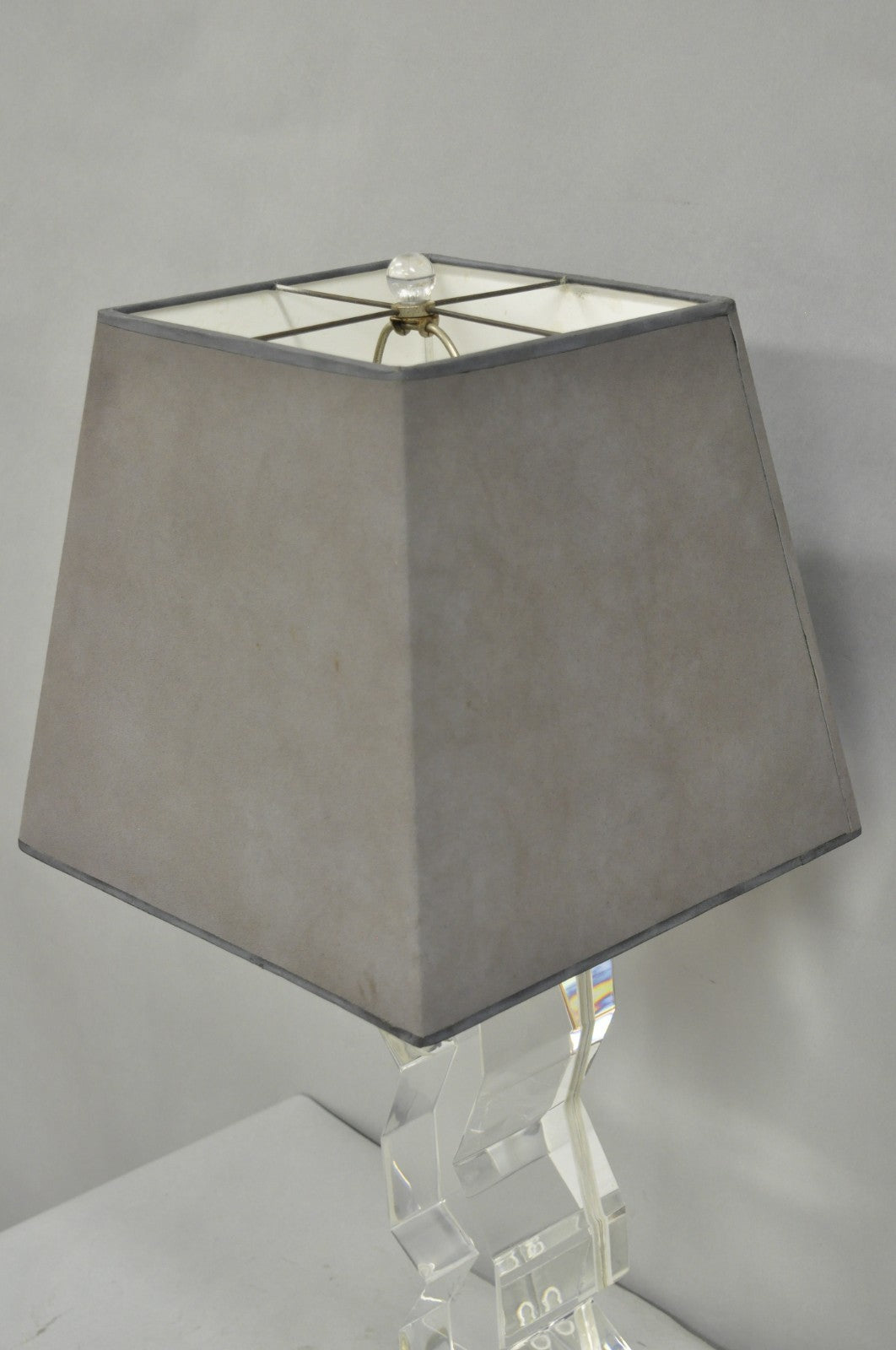 Vintage Les Prismatiques Mid Century Modern Lucite Zig Zag Table Lamp, Signed