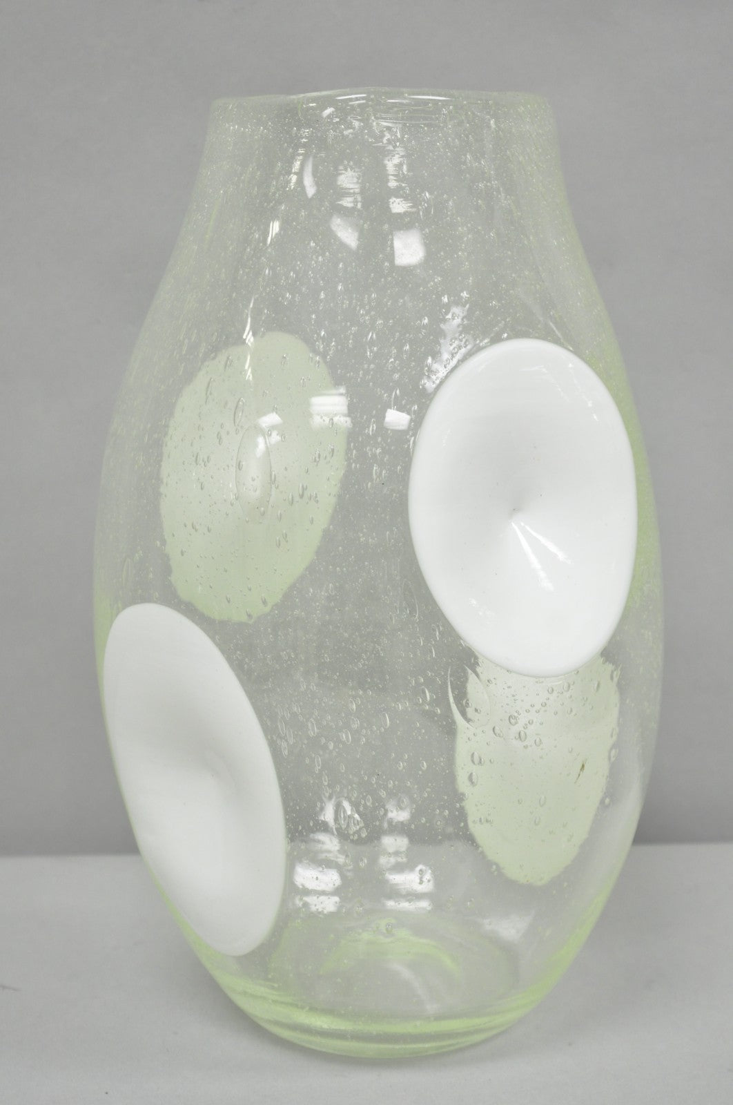 Vintage Mid Century Italian Modern Pulegoso Bubble Glass White Dimple 14" Vase