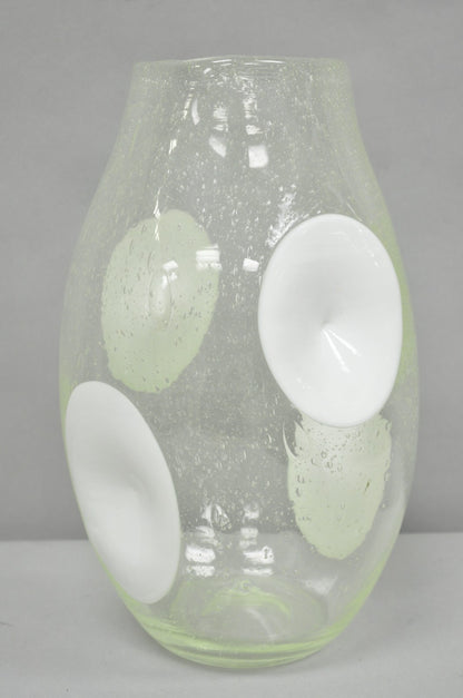 Vintage Mid Century Italian Modern Pulegoso Bubble Glass White Dimple 14" Vase