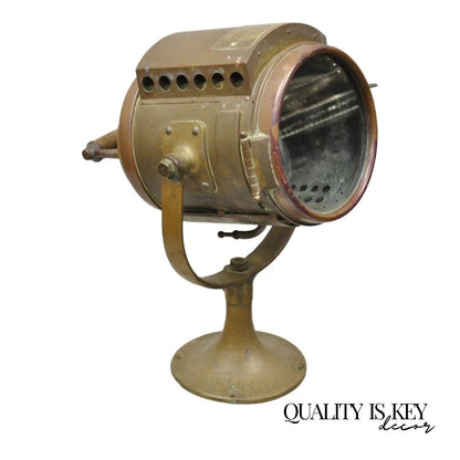 Antique "The Neverout" Searchlight Projector Brass Rose Mfg Maritime Table Lamp