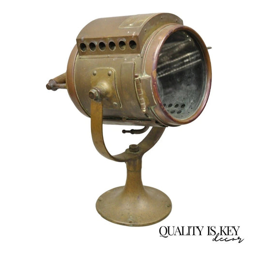 Antique "The Neverout" Searchlight Projector Brass Rose Mfg Maritime Table Lamp
