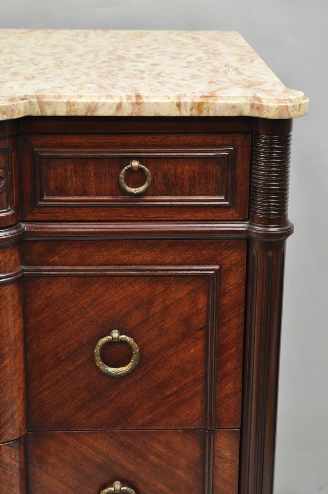 Antique French Louis XVI Maison Jansen Style Mahogany Marble Top Dresser Commode