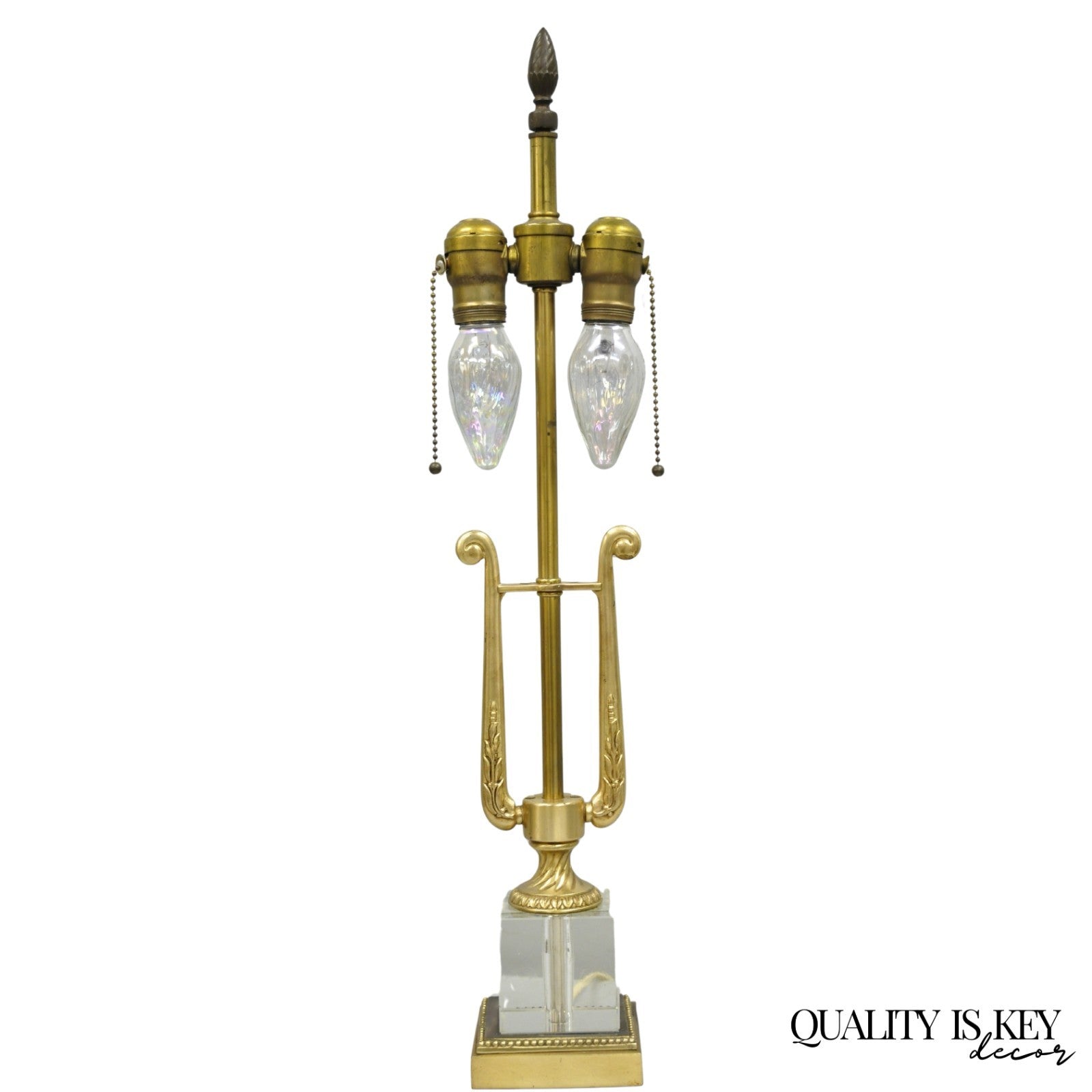 Antique French Empire Brass & Glass Classical Lyre Harp Small Boudoir Table Lamp
