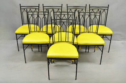 Vintage Salterini Hollywood Regency Wrought Iron Faux Bamboo Dining Chair, Set 8
