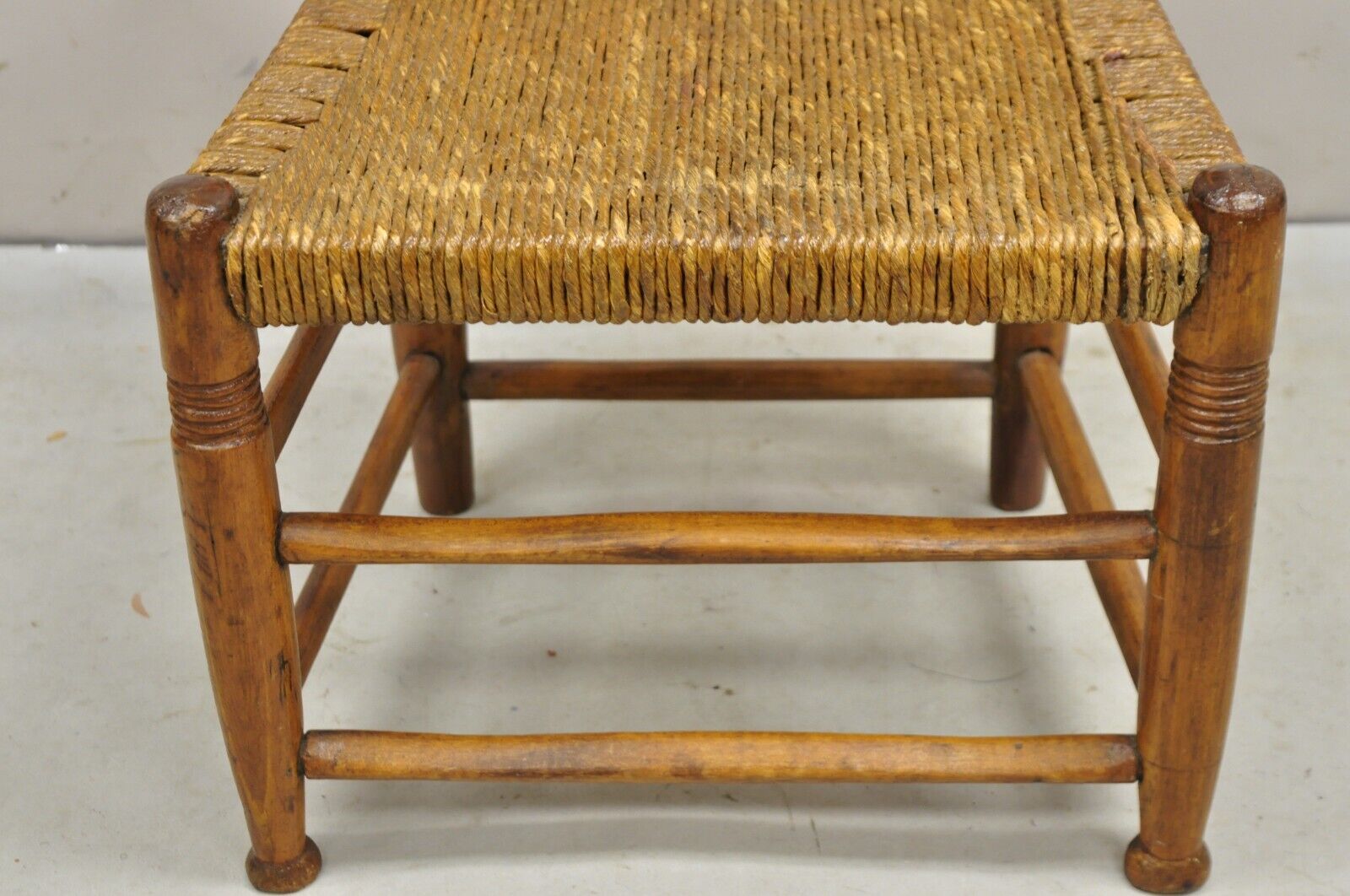 Antique 19th Century Childs Shaker Maple Rush Ladder Back Small Side Chair