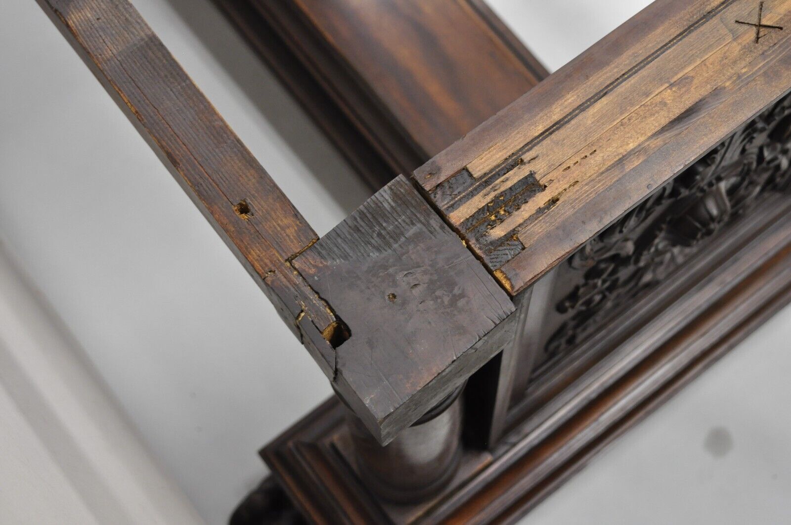 Antique Italian Renaissance Carved Walnut Hairy Paw Foot Desk Console Table Base