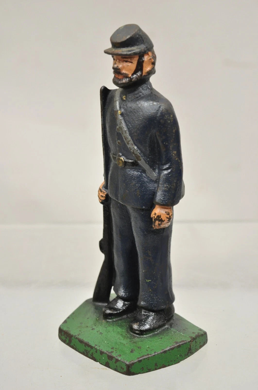 Antique Victorian Cast Iron Figural Painted Military War Soldier Door Stop A