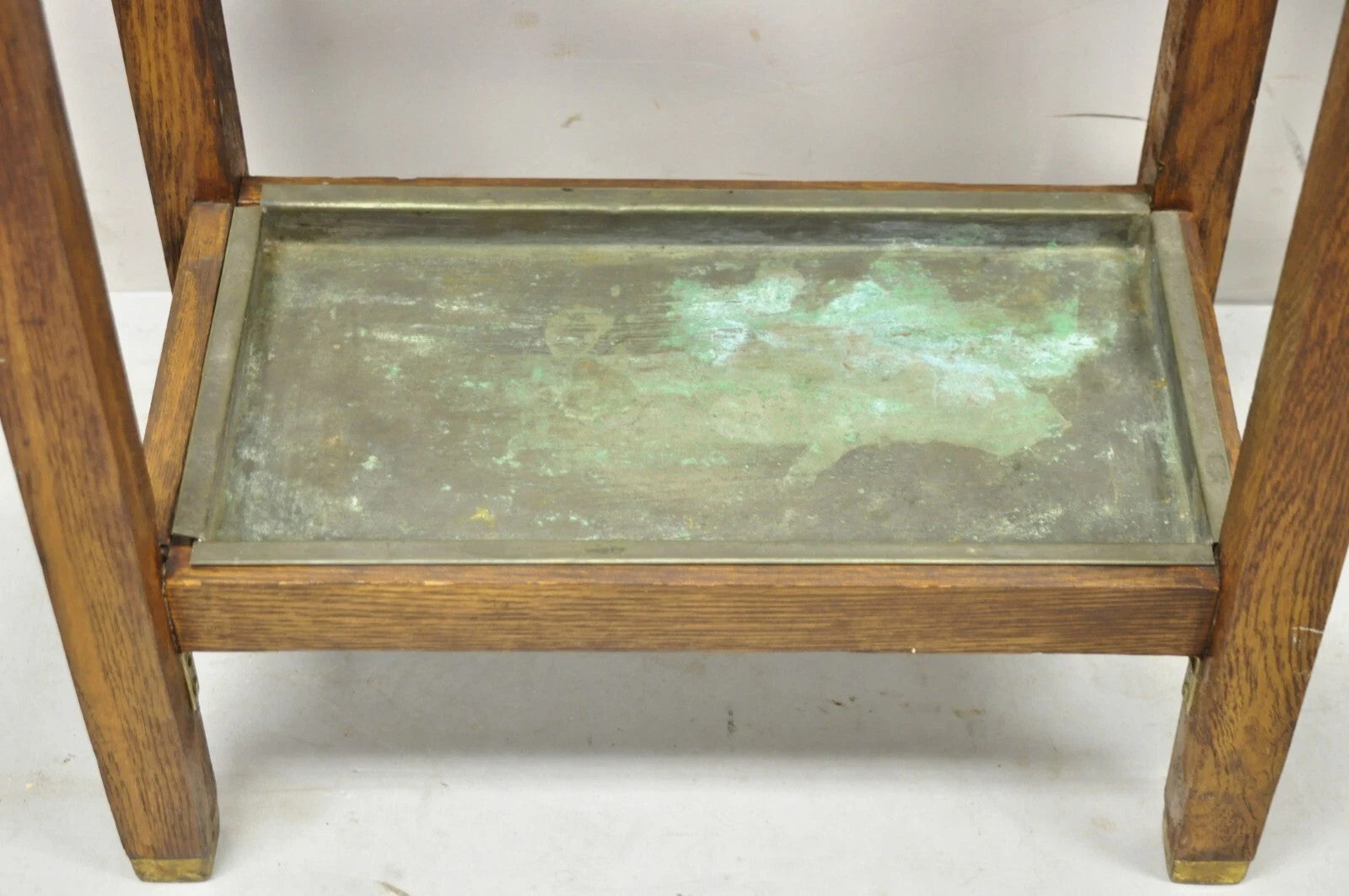 Antique Mission Arts & Crafts Oak Wood Coat Hook Hall Tree Umbrella Stand