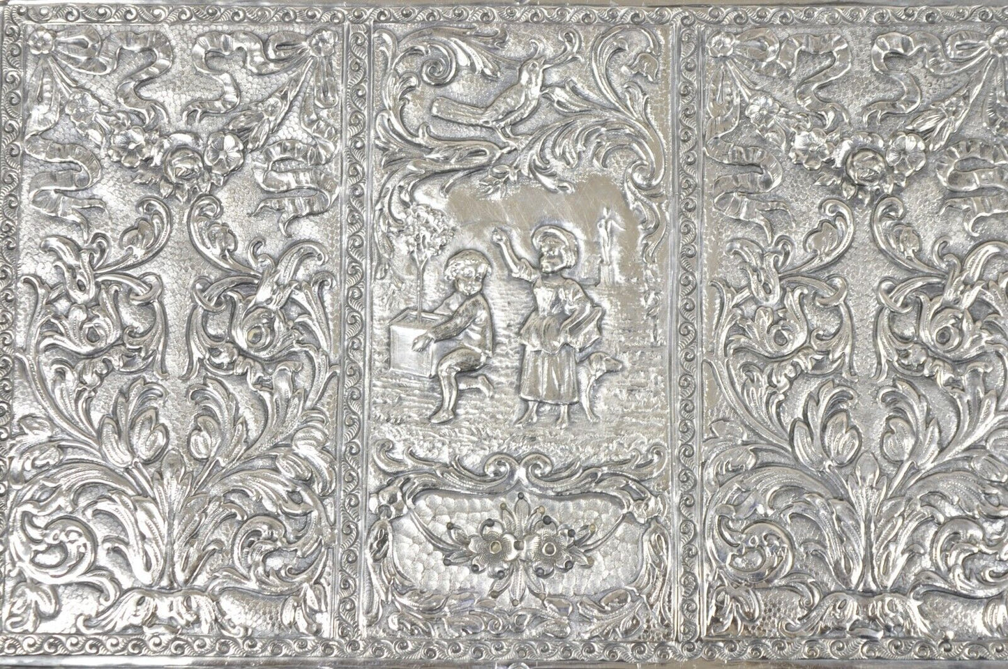 Vintage Dutch Country French Baroque Style Silver Plated Figural Jewelry Box