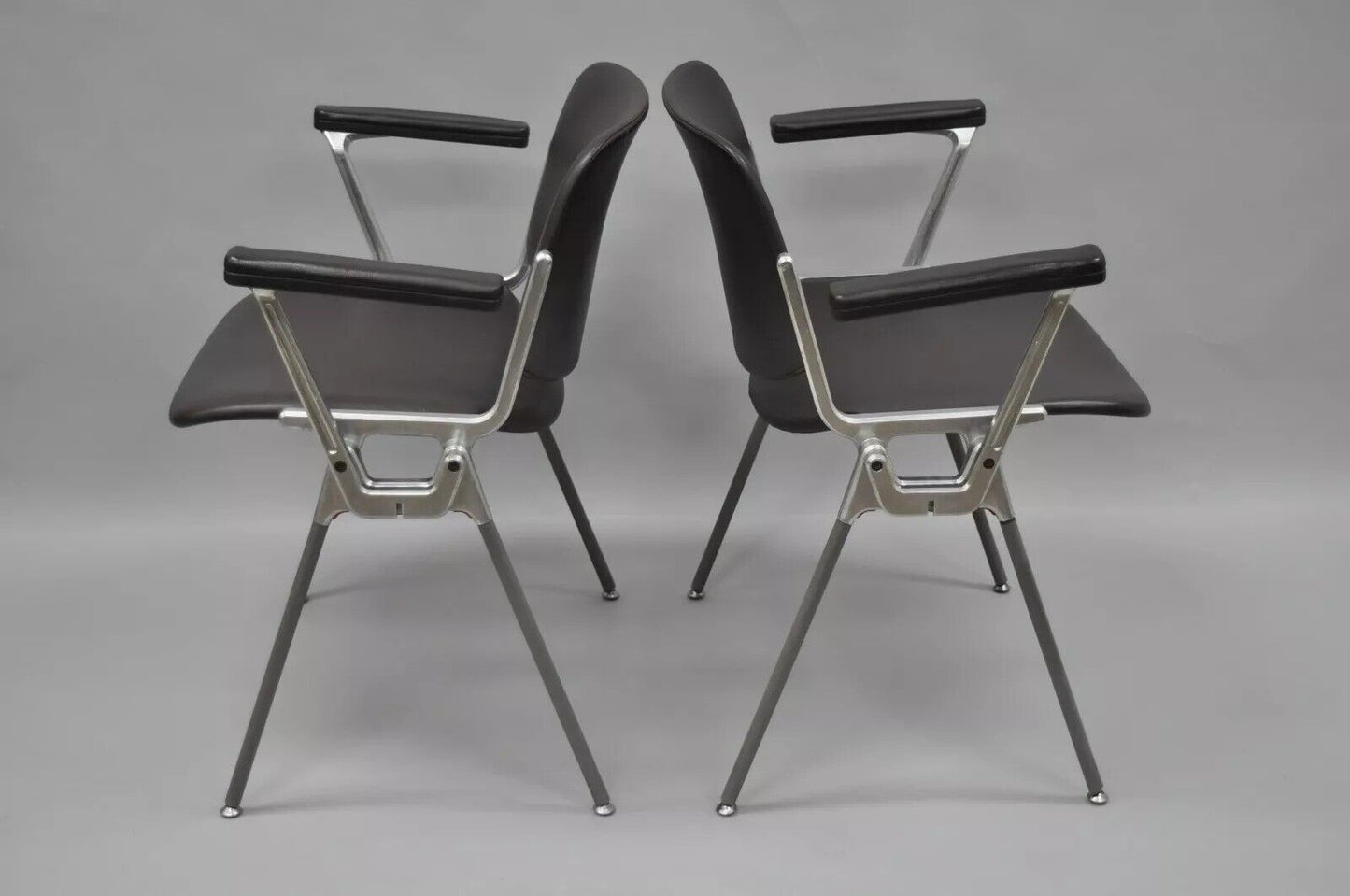 Giancarlo Piretti Castelli Italian Mid Century Modern Brown Arm Chairs - a Pair