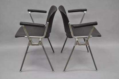 Giancarlo Piretti Castelli Italian Mid Century Modern Brown Arm Chairs - a Pair