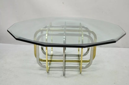Mid Century Modern Pierre Cardin Style Brass & Chrome Glass Top Coffee Table