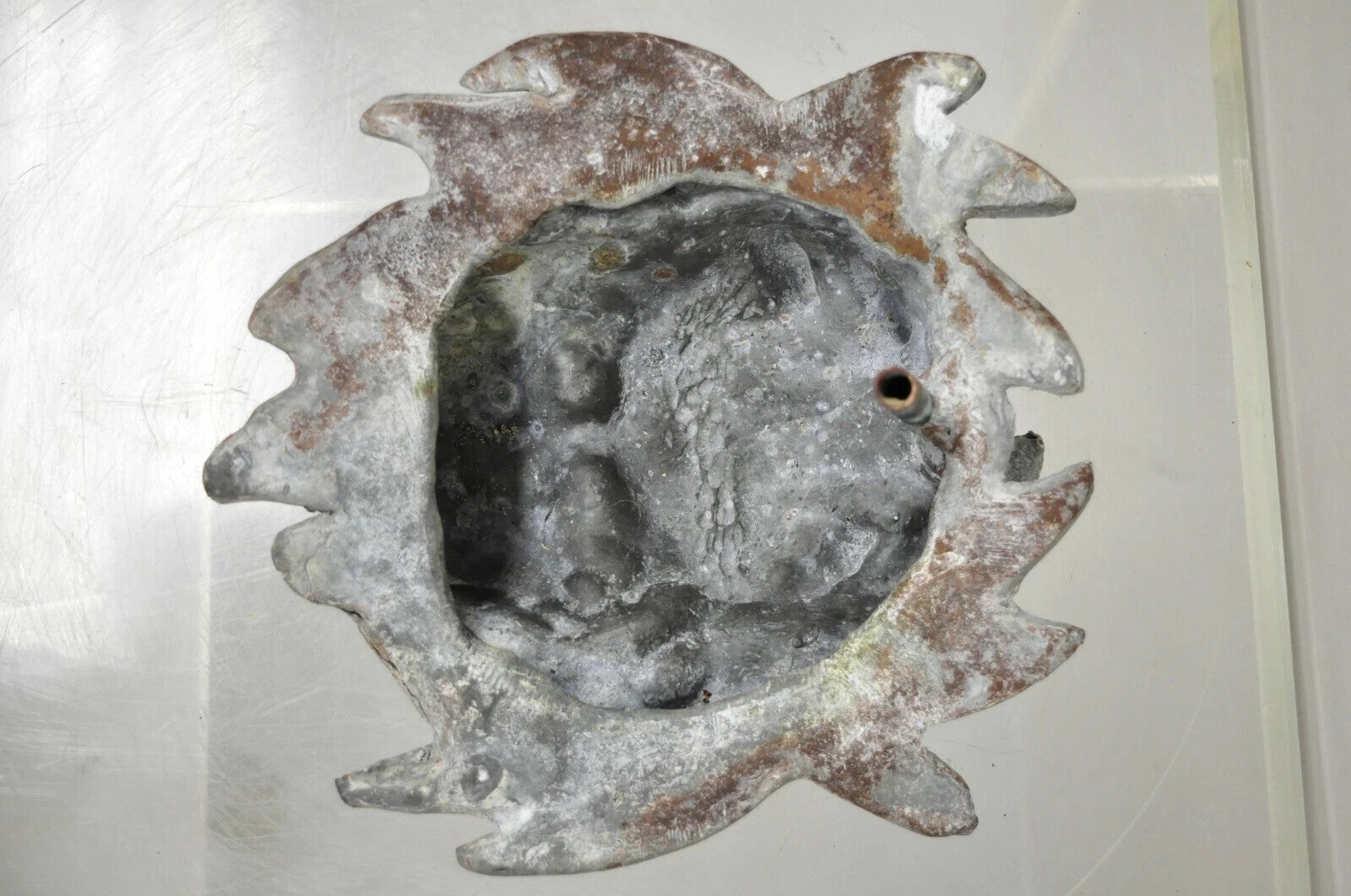 Antique French Neoclassical Small Lead Cherub Head Wall Fountain Garden Art