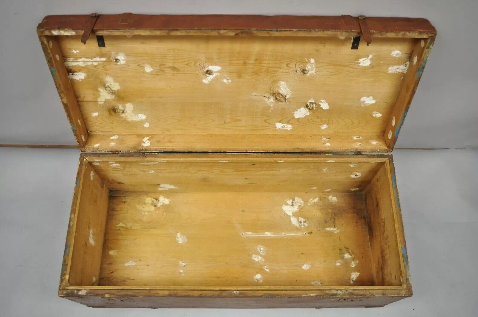 19th C Antique Brown Distress Painted Pine Wood Dovetailed Blanket Chest Trunk