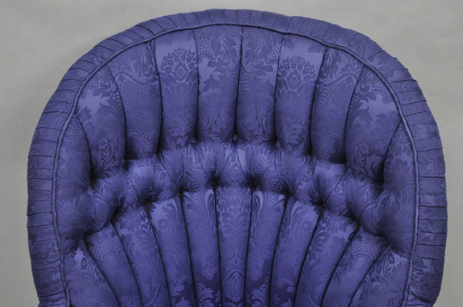 Vintage English Napoleon III Style Blue Button Tufted Fan Back Club Chairs, Pair
