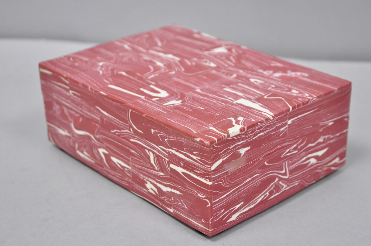 Modern Lava Marble Inlay Pink Coral Covered Jewelry Trinket Box by Current Home