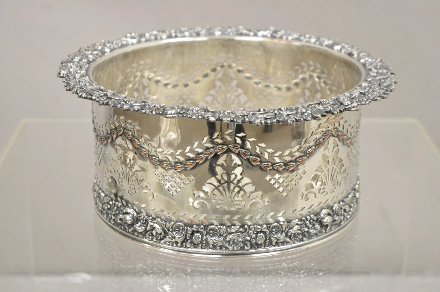 Antique English Sheffield Sterling Silver Mounted Champagne Wine Bottle Coaster