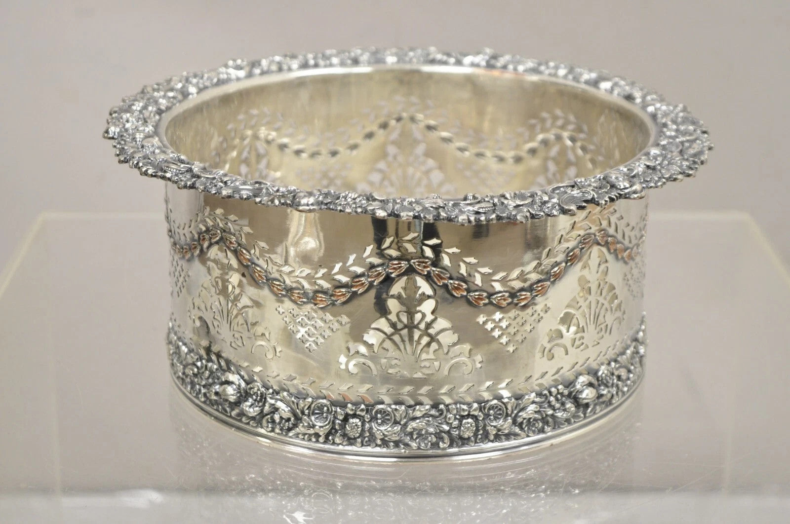 Antique English Sheffield Sterling Silver Mounted Champagne Wine Bottle Coaster