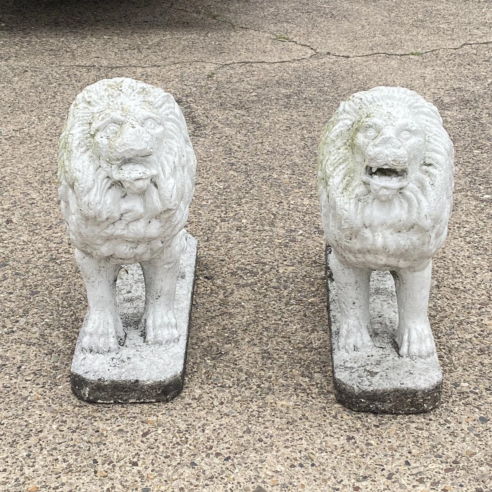 Vintage Classical Style Standing Lion Cement Guardian Entry Garden Statue - Pair